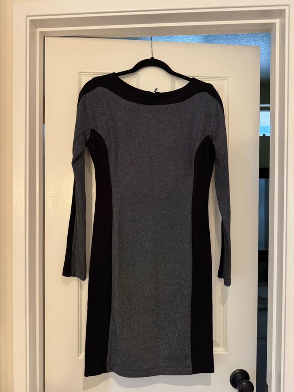 BCBGMaxAzria Black and Silver Long Sleeve Bodycon Dress